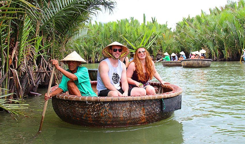 BAY MAU COCONUT FOREST IN HOI AN - JUNGLE ECO TOUR (BAMBO BASKET BOAT) Group tour <14 pax Pickup from Danang