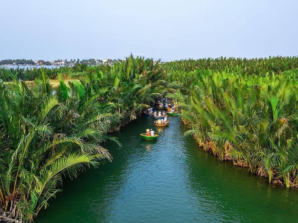 BAY MAU COCONUT FOREST IN HOI AN - JUNGLE ECO TOUR (BAMBO BASKET BOAT) Group tour <14 pax Pickup from Danang