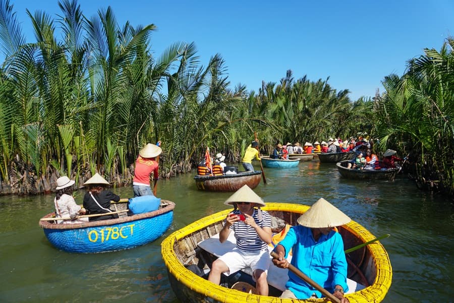 COCONUT FOREST (BAMBO BASKET BOAT) – HOIAN - BOAT RIDE – DROP FLOWER LANTERN Group tour <14 pax, Pickup from Danang