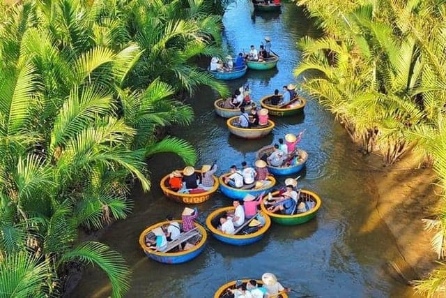 BAY MAU COCONUT FOREST IN HOI AN - JUNGLE ECO TOUR (BAMBO BASKET BOAT) Group tour <14 pax Pickup from Danang