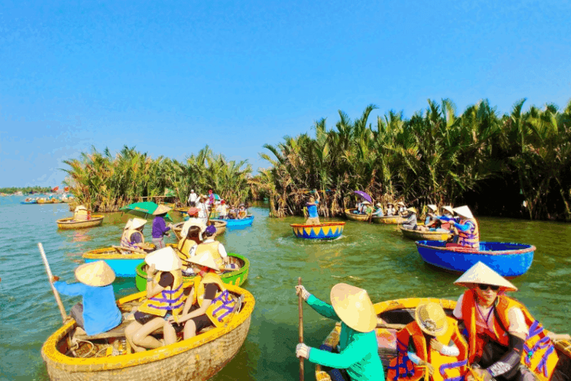 COCONUT FOREST (BAMBO BASKET BOAT) – HOIAN - BOAT RIDE – DROP FLOWER LANTERN Group tour <14 pax, Pickup from Danang