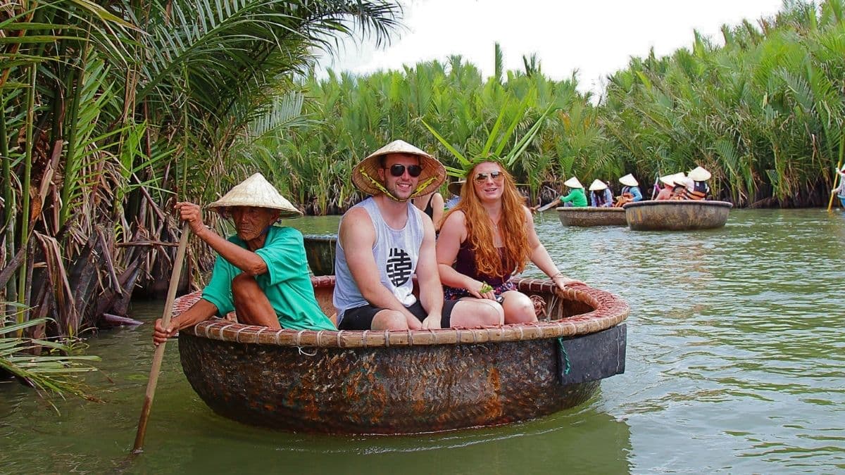 COCONUT FOREST (BAMBO BASKET BOAT) – HOIAN - BOAT RIDE – DROP FLOWER LANTERN Group tour <14 pax, Pickup from Danang
