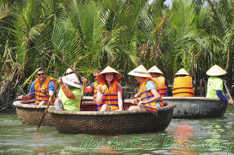 COCONUT FOREST (BAMBO BASKET BOAT) – HOIAN - BOAT RIDE – DROP FLOWER LANTERN Group tour <14 pax, Pickup from Danang